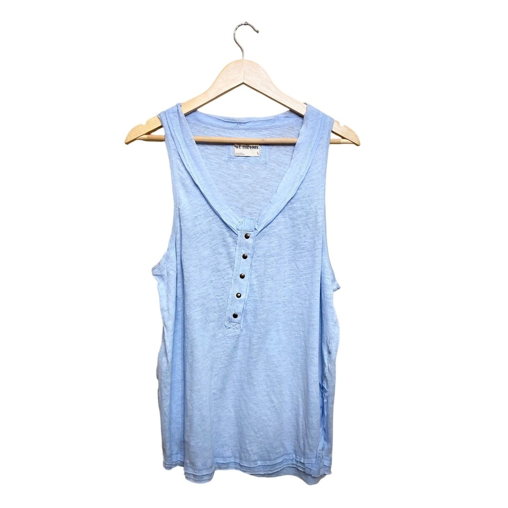 We The Free People Light Blue Linen Blend Henley Tank Top OB2026525 Womens Small